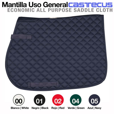 Mantilla para sela acolchoada azul marinho com texto e opções de cores