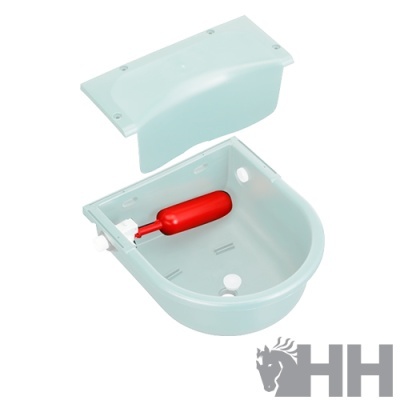 Caixa de descarga para sanita cinza claro com tampa e mecanismo vermelho interno