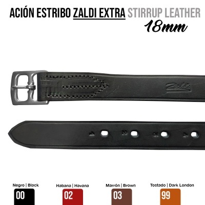 Correia de couro preta com fivela e texto descritivo sobre o produto