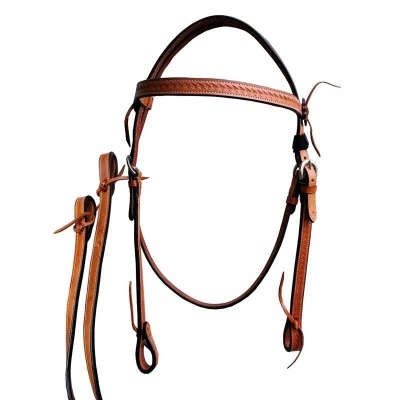 Freio de couro castanho para cavalo com rédeas