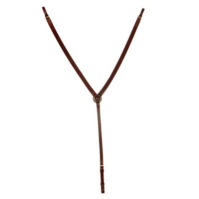 Arnês em couro castanho escuro com anel metálico dourado