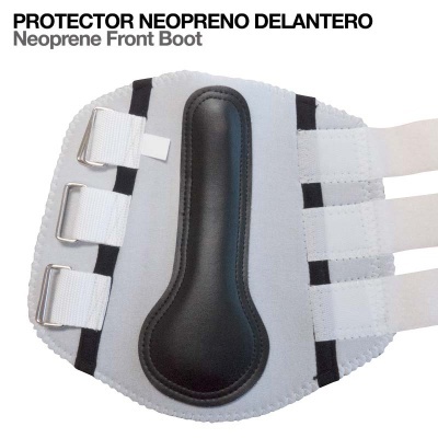 Protetor neopreno dianteiro branco com reforço preto e tiras para fixação