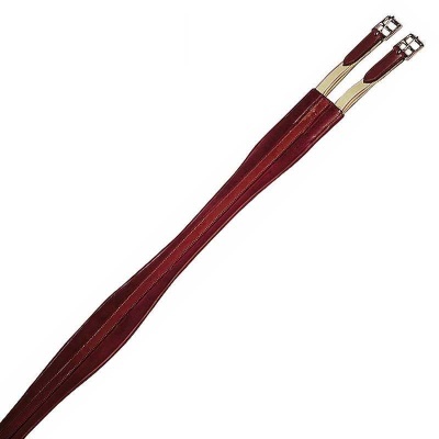 Cincha de equitação em couro castanho com fivelas metálicas prateadas