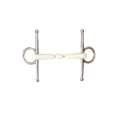 Freio para cavalo com bocal claro e partes metálicas prateadas