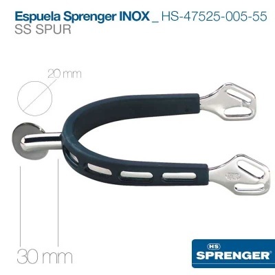 Espuela Sprenger inox com proteção preta e medidas 20 mm e 30 mm