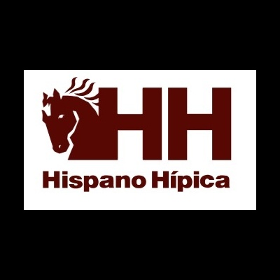 Logótipo com cavalo e texto Hispano Hípica em castanho escuro
