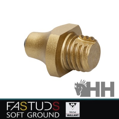 Parafuso dourado em metal com filete e cabeça hexagonal