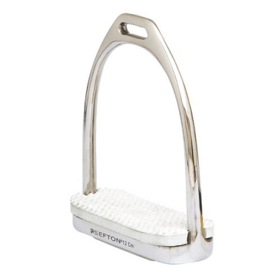 Estribo metálico prateado com suporte branco antiderrapante