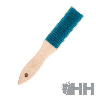 Escova para cavalos com cabo de madeira e cepilho azul