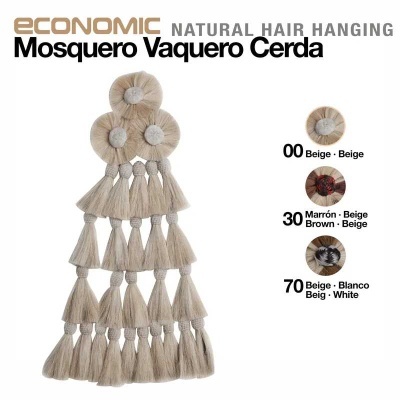 Mosquero Vaquero Cerda em cerdas naturais bege com opções de cor e texto explicativo.