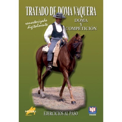 Homem montado num cavalo castanho em capa de livro de doma vaquera