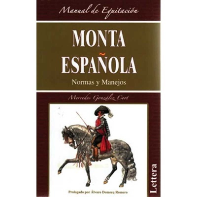 Capa de livro Manual de Equitação MONTA ESPAÑOLA com cavaleiro e cavalo ilustrados