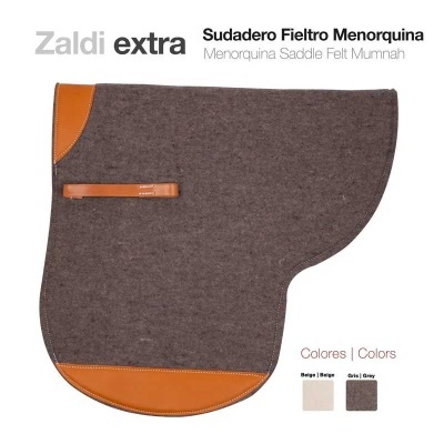 Sudadaro Fieltro Menorquina cinzento com detalhes em couro castanho e texto da marca Zaldi.