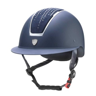 Capacete de equitação azul escuro com cristais e arnês ajustável