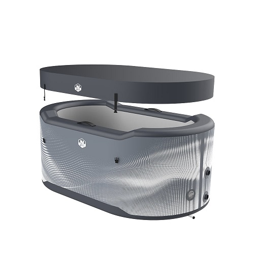 Banheira icebath Banheira de hidromassagem portátil cinza com tampa cinza escuro e detalhes pretos