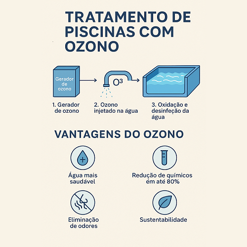 Infografia sobre tratamento de piscinas com ozono e suas vantagens