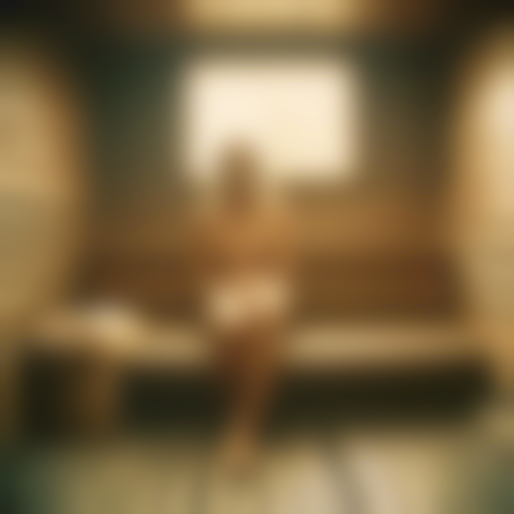 Pessoa sentada desfocada num banco de madeira com fundo iluminado