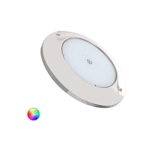 Foco em inox LED RGB de 35W Luz LED redonda branca com painel oval de LEDs azuis sobre fundo branco