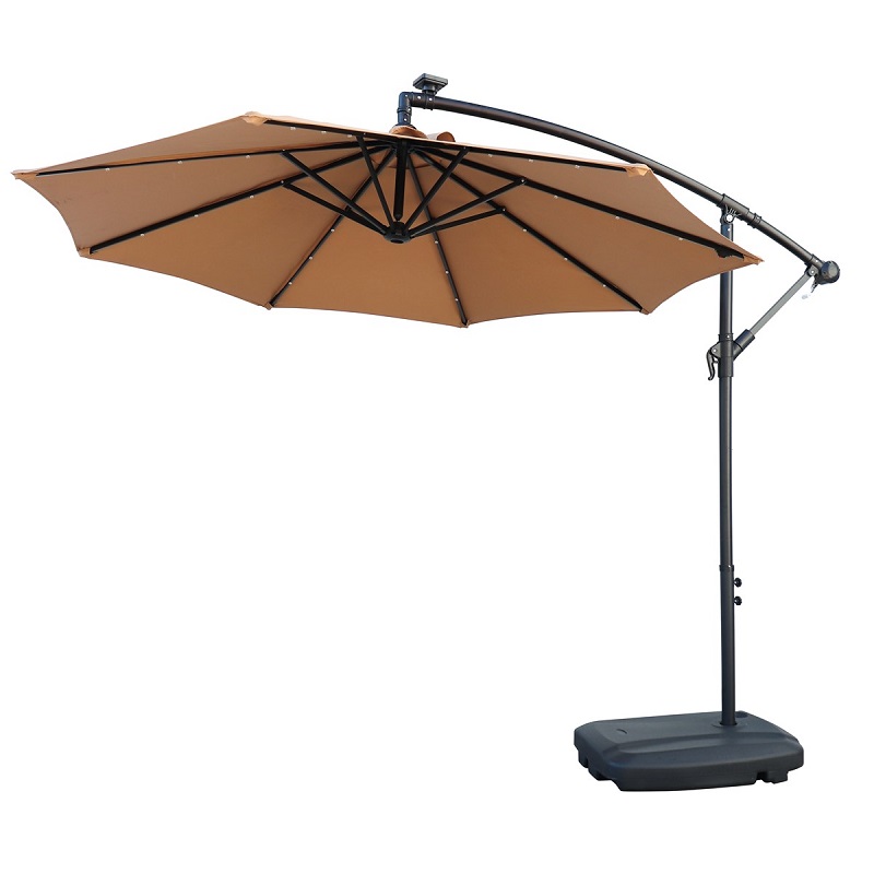 Guarda sol 250cm com base guarda-sol suspenso castanho com estrutura preta e base quadrada