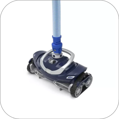 Robô de limpeza para piscina azul escuro com rodas pretas