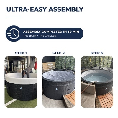 Montagem fácil de spa portátil redondo preto e branco em três passos