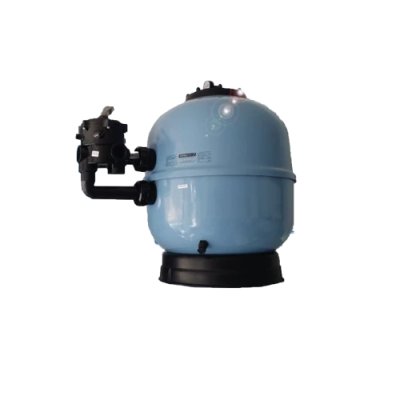 Filtro para piscina azul claro com válvula preta