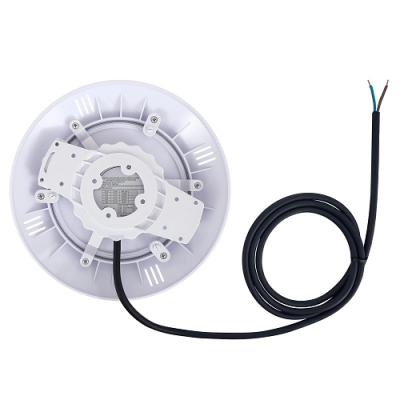 Luminária LED circular branca com cabo preto exposto