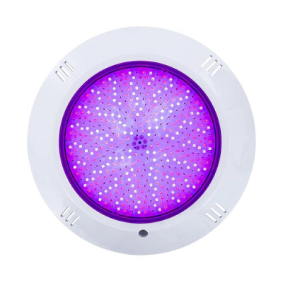 Luz LED circular branca para piscina com LEDs vermelhos e azuis visíveis
