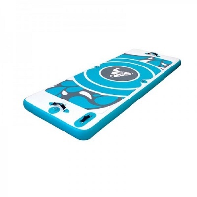 Colchão insuflável azul branco e cinza com padrão circular