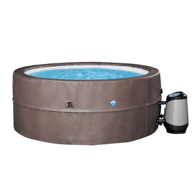 Piscina insuflável redonda castanha com dispositivo de controle lateral