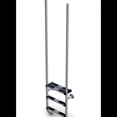 Carrinho de transporte metálico com degraus pretos e rodas