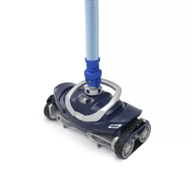 aspirador robô azul escuro para piscina com mangueira azul
