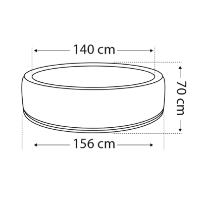 Desenho técnico de piscina insuflável redonda com dimensões em centímetros