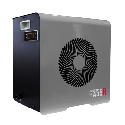 Equipamento elétrico cinza e preto com ventilação circular e display digital