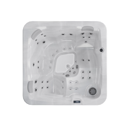 banheira de hidromassagem quadrada branca com assentos e jatos