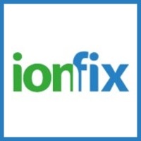 Logótipo ionfix com 'ion' verde e 'fix' azul