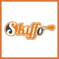 Logótipo da Skiffo em laranja e preto com fundo branco e moldura laranja