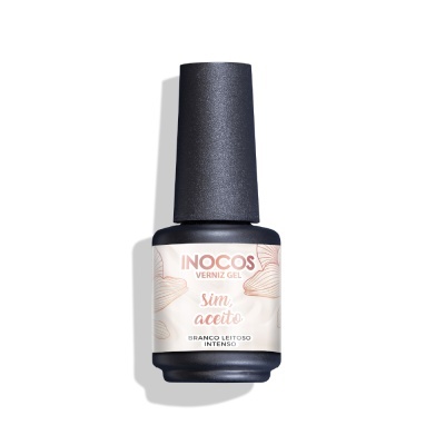 Frasco de verniz gel Inocos branco leitoso intenso com tampa preta