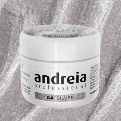 Pote de produto Andreia Professional 04 Silver com tampa prateada