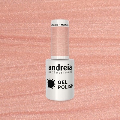 Verniz de gel metálico rosa claro da marca andreia professional