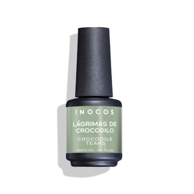 Frasco de verniz gel verde da INOCOS com tampa preta