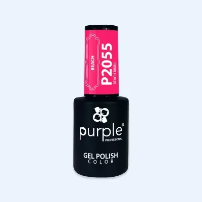 Frasco de verniz gel para unhas preto com rótulo rosa