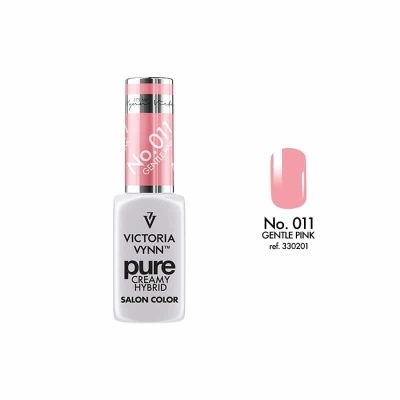 Garrafa de esmalte Victoria Vynn Pure Creamy Hybrid rosa Gentle Pink e amostra da cor
