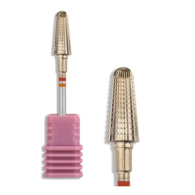 Broca metálica dourada com suporte rosa