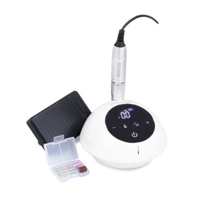 Máquina de manicure elétrica branca com painel digital e acessórios