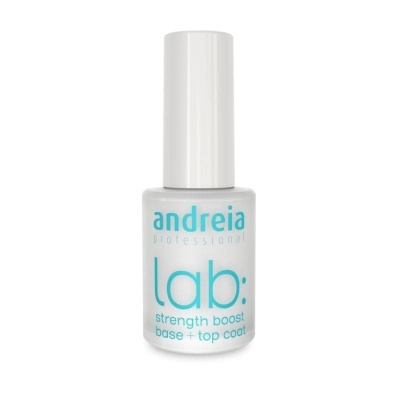 Frasco branco de verniz de unhas Andreia com texto azul