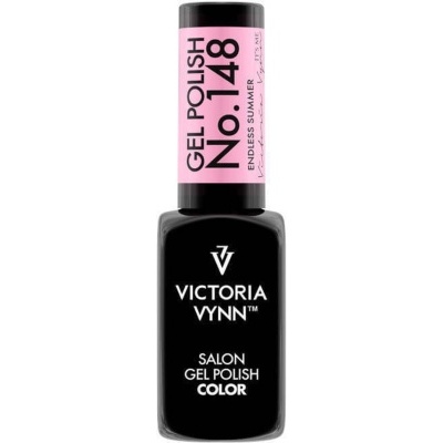 Frasco de verniz gel preto com rótulo rosa da marca Victoria Vynn