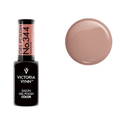 Esmalte em gel VICTORIA VYNN No. 344 rosa nude com embalagem preta e tampa rosa claro