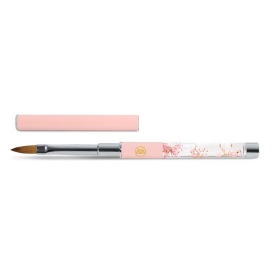 pincel de unhas com cabo decorado com flores e tampa rosa clara