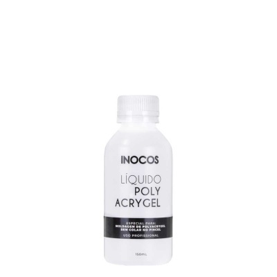 Frasco branco de Líquido Poly Acrylgel da INOCOS com tampa branca